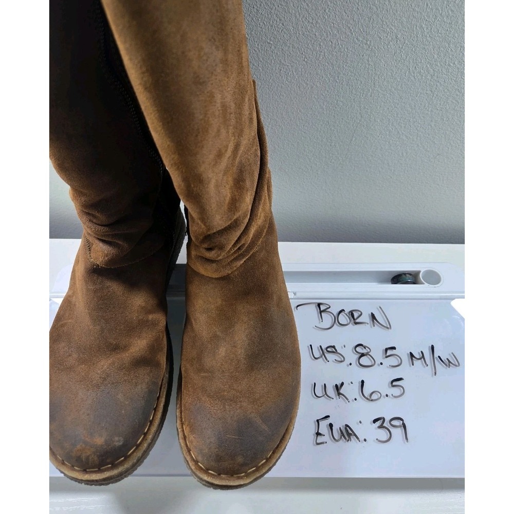 Born Sable Brown Leather Boots Side Zip Lace Up Back Womens 8.5 N/W